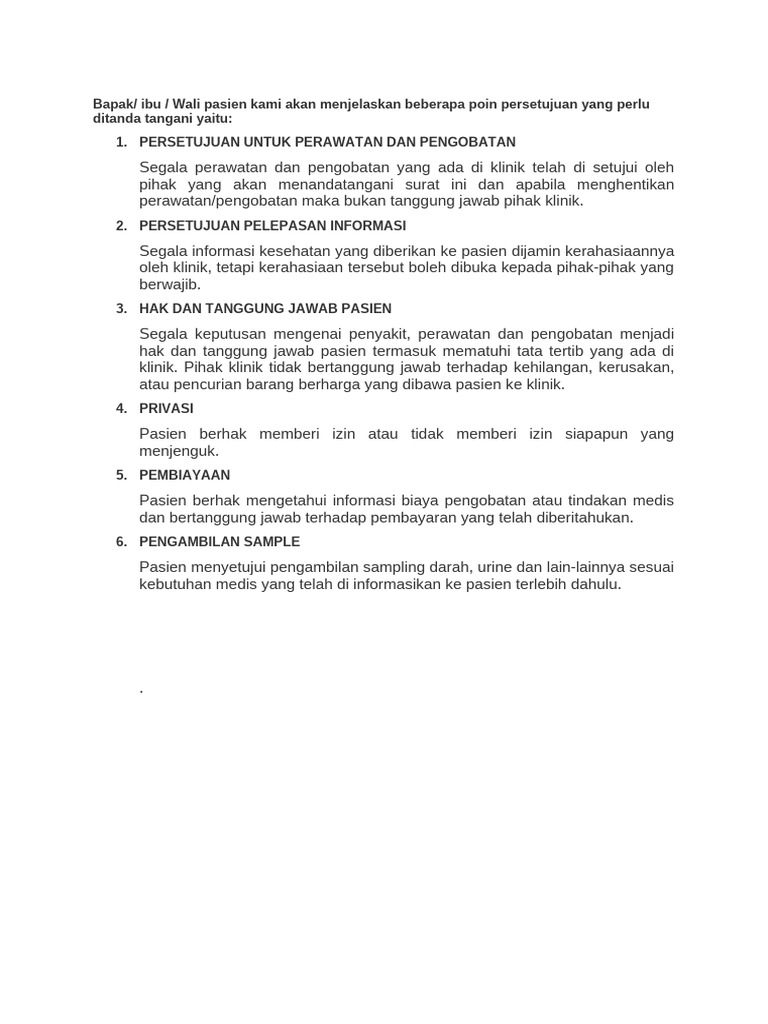 Persetujuan Pasien untuk Perawatan Medis | PDF