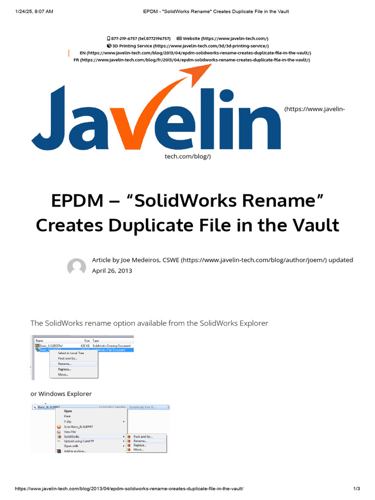 SolidWorks Rename_ Creates Duplicate File in the Vault | PDF | System ...