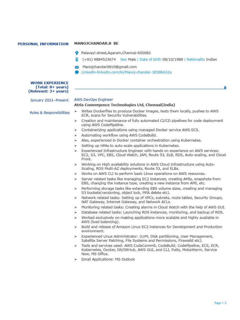 AWS DevOps Engineer Resume Summary | PDF | Amazon Web Services ...