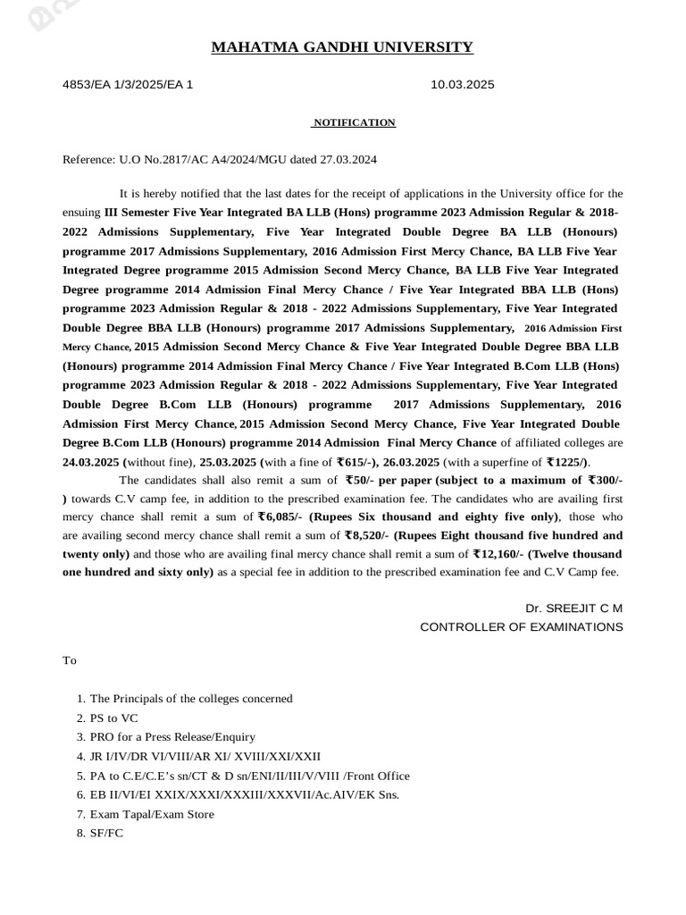 MGU BA LLB Admission Dates 2025 | PDF | Justice | Crime & Violence