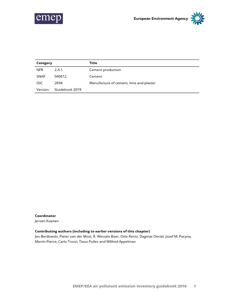 2.A.1 Cement Production 2019 | PDF | Cement | Emission Intensity