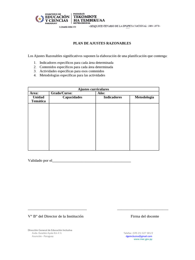Plan de Ajustes Razonables MEC Paraguay | PDF