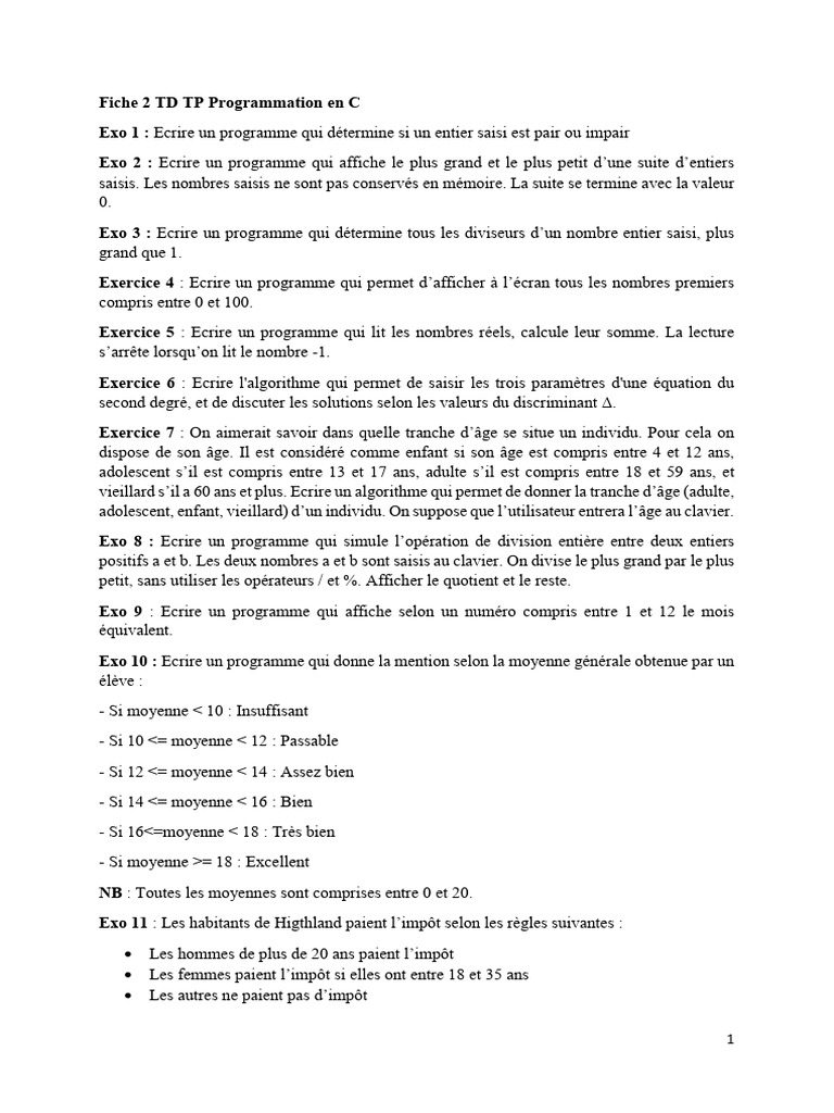 Exercices de Programmation en C | PDF | Programme informatique ...