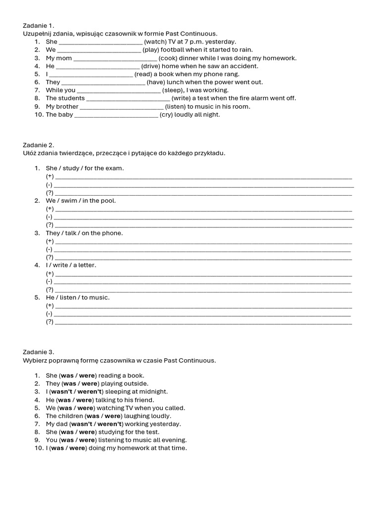 Past Simple vs. Past Continuous Worksheet | PDF