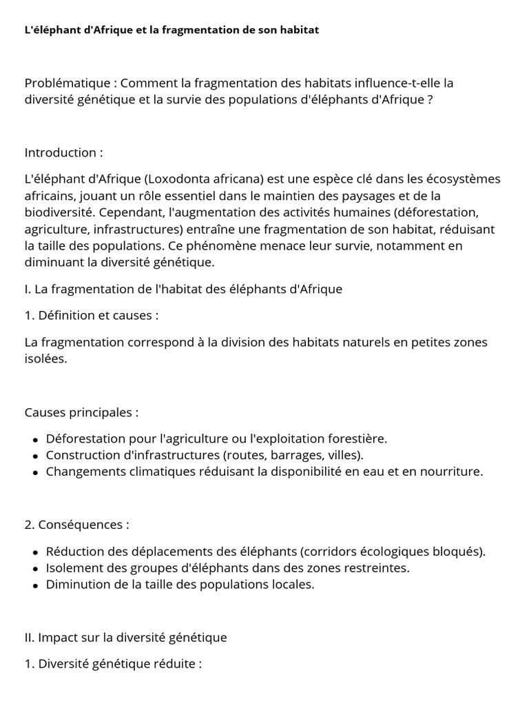 Impact de la fragmentation sur les éléphants | PDF | Biodiversité ...