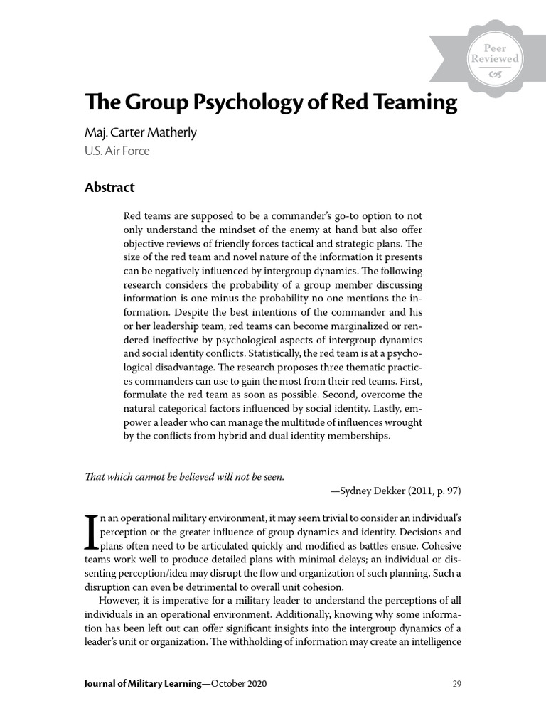 Group Dynamics in Red Teaming | PDF | Attitude (Psychology) | Self Concept