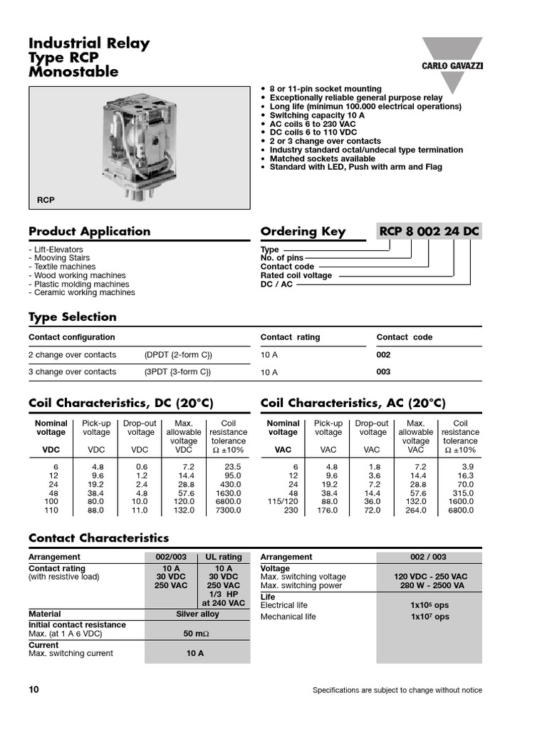 Industrial Relay Type RCP Specifications | PDF | Alternating Current ...