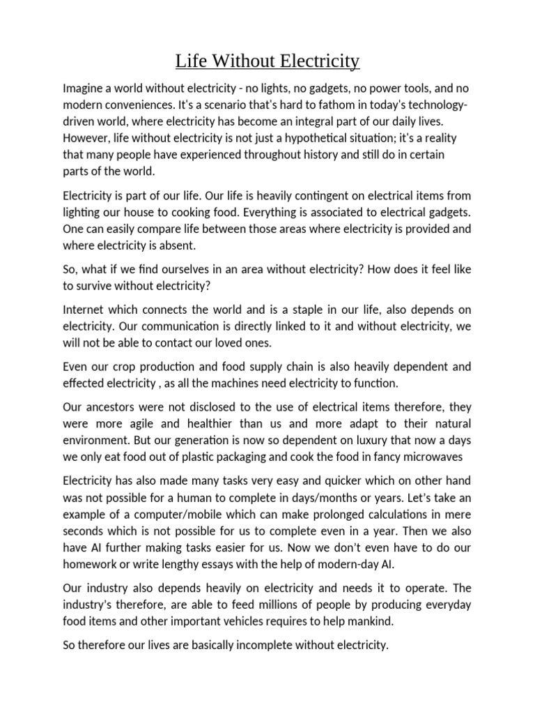Eng Essay Life Without Electricity | PDF, image size:768x1024