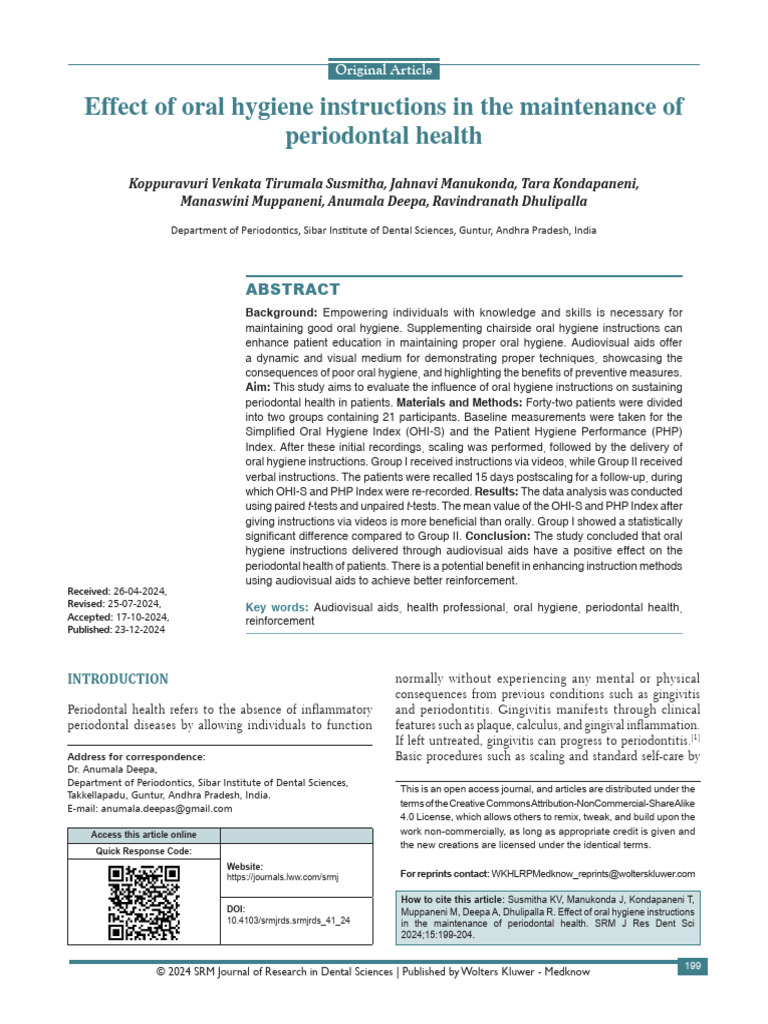 Effect of Oral Hygiene Instructions in The.4 | PDF | Periodontology ...