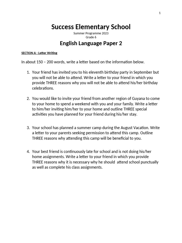Grade 6 English Letter Writing Guide | PDF