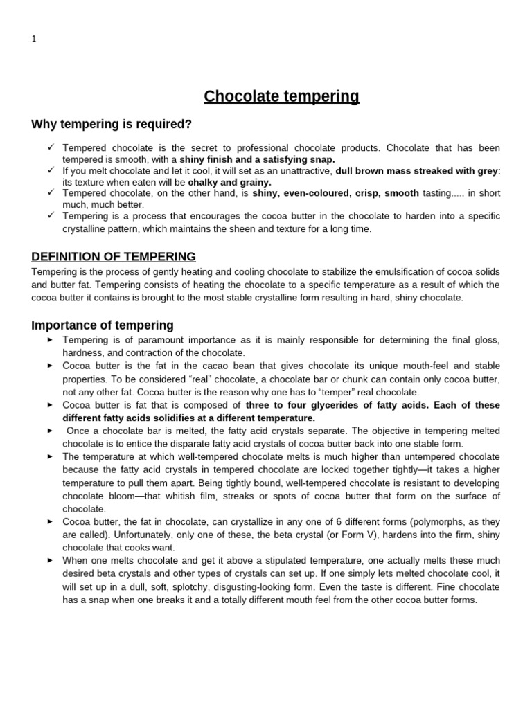 Chocolate Tempering Techniques Explained | PDF | Chocolate | Theobroma