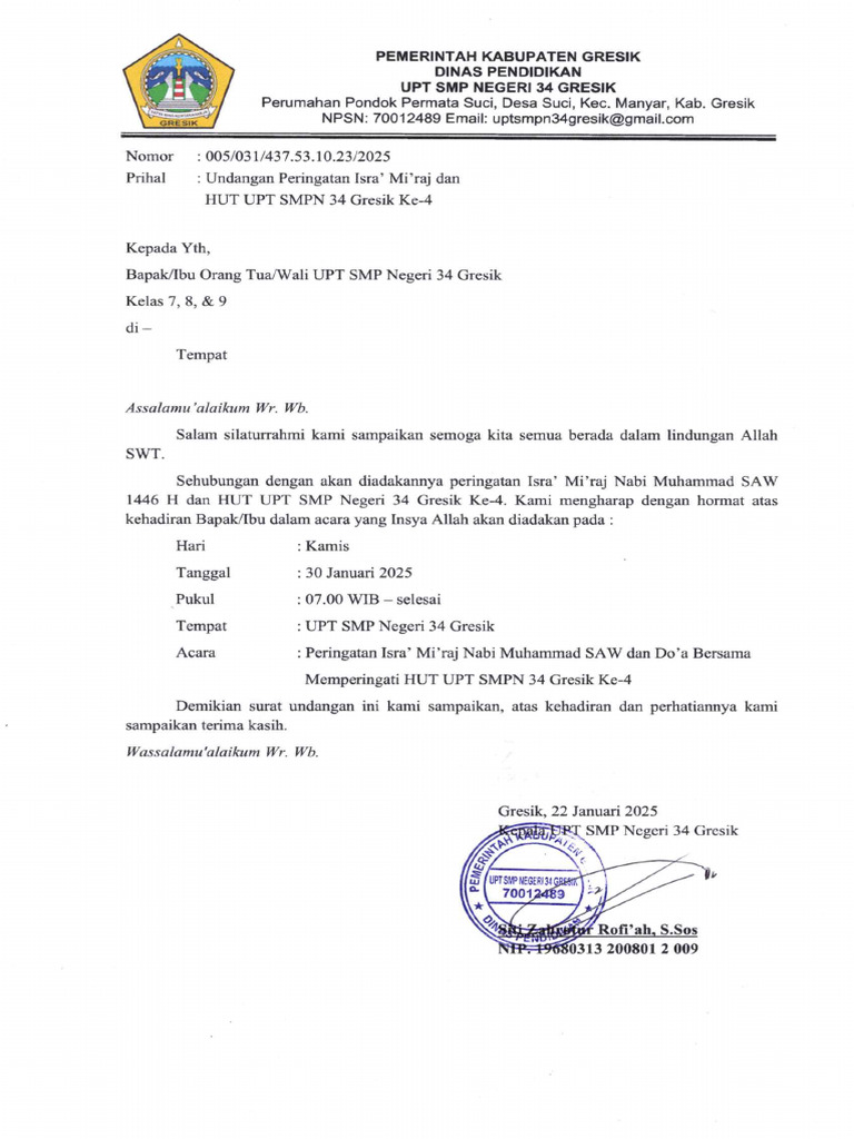 Undangan Peringatan Isra Miraj - 2025 | PDF