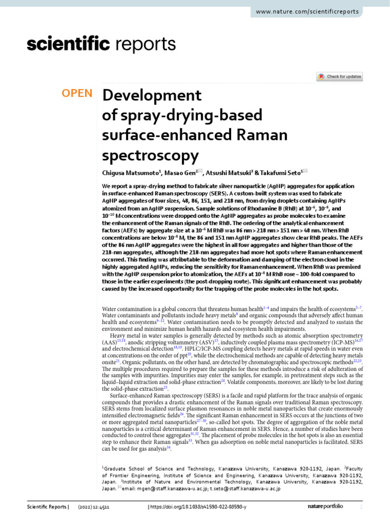 Development of Spray Drying Based Surface Enhanced Raman Spectros | PDF ...