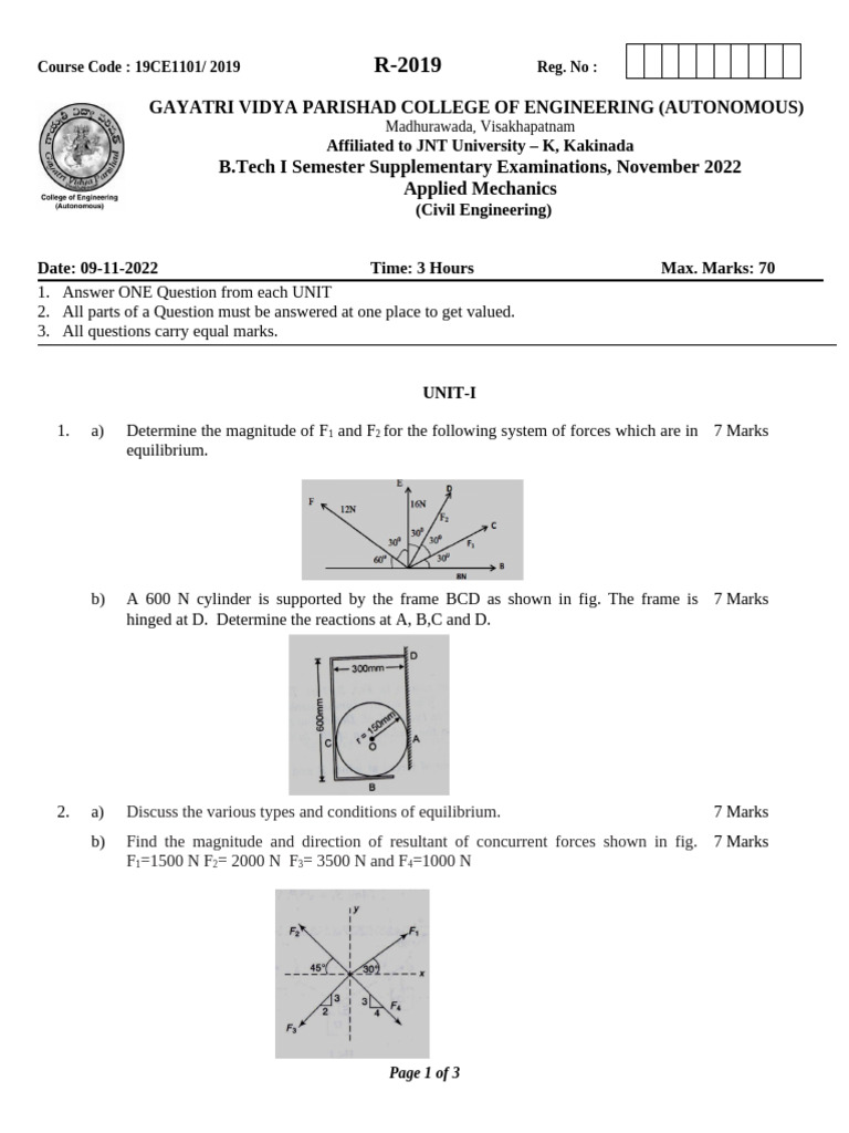 B.Tech Applied Mechanics Exam Paper | PDF | Deformation (Engineering ...