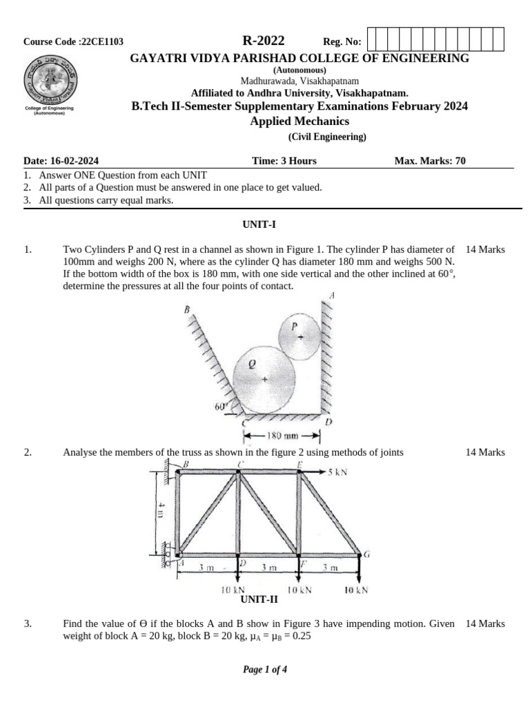 B.Tech Applied Mechanics Exam Paper | PDF | Deformation (Engineering ...
