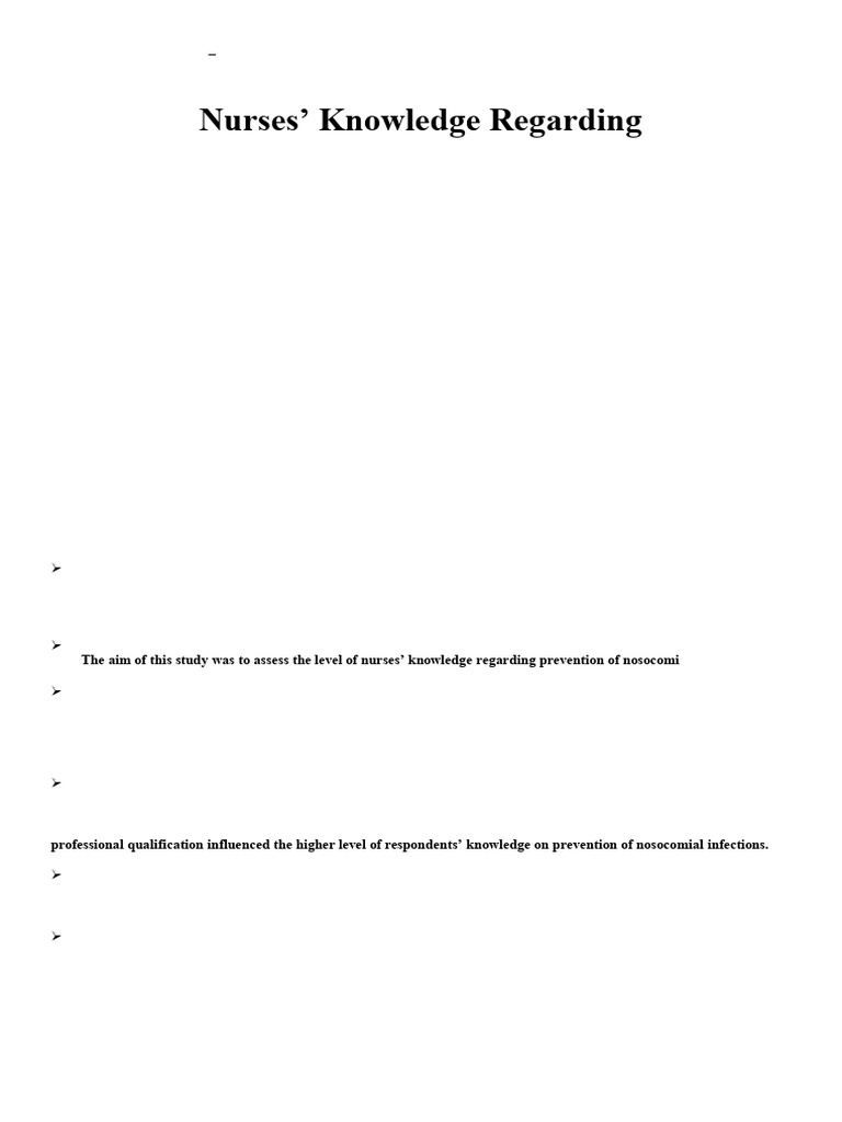 Nurses’ Knowledge Regarding Prevention of Nosocomial Infections at a ...