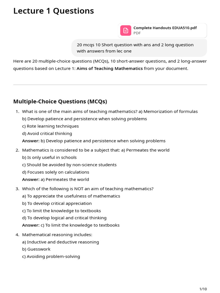 Lecture 1 Questions | PDF | Mathematics | Critical Thinking