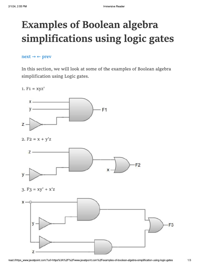 logic gates Examples of Boolean algebra simplifications | PDF