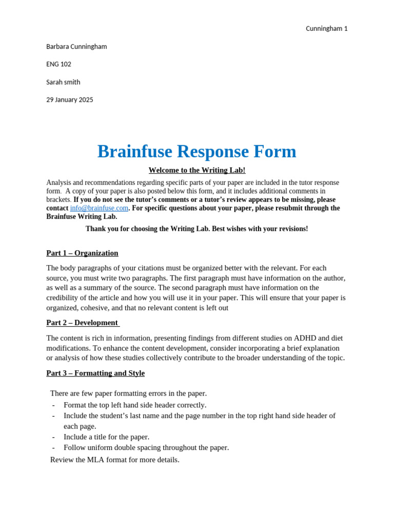 Brainfuse Writing Lab Feedback Guide | PDF | Attention Deficit ...