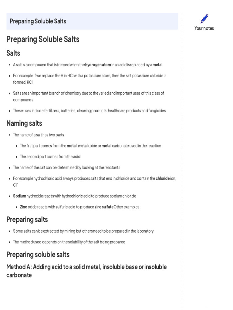 How to Prepare Soluble Salts | PDF | Salt (Chemistry) | Solubility