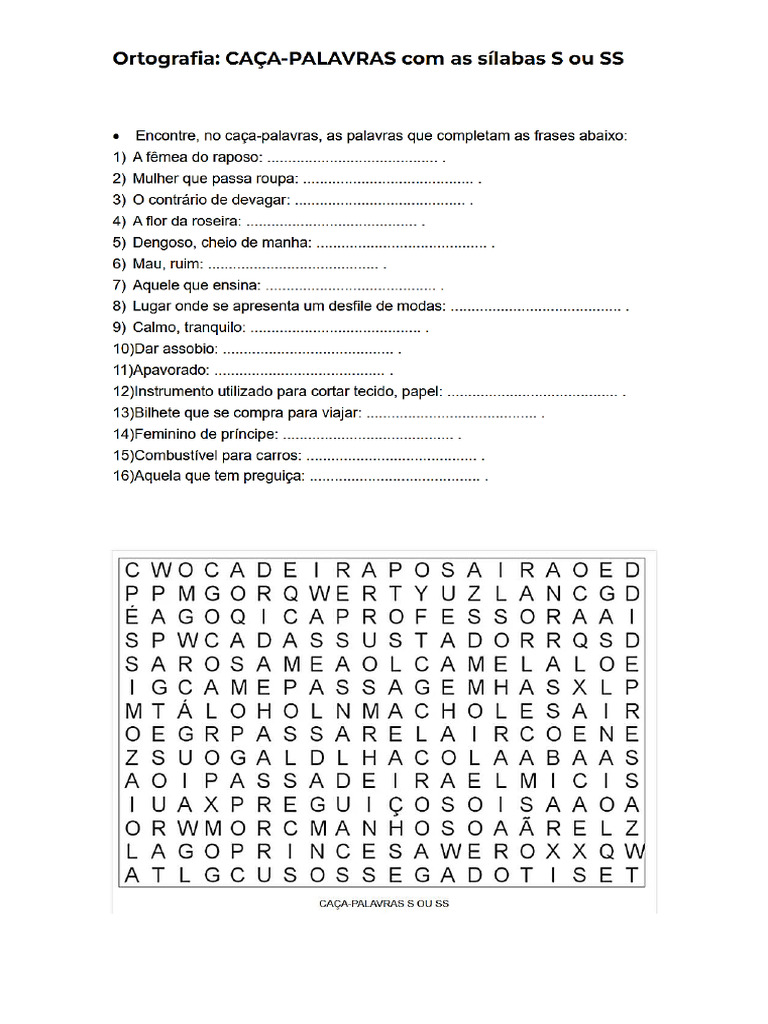 Caça palavras S ou SS | PDF