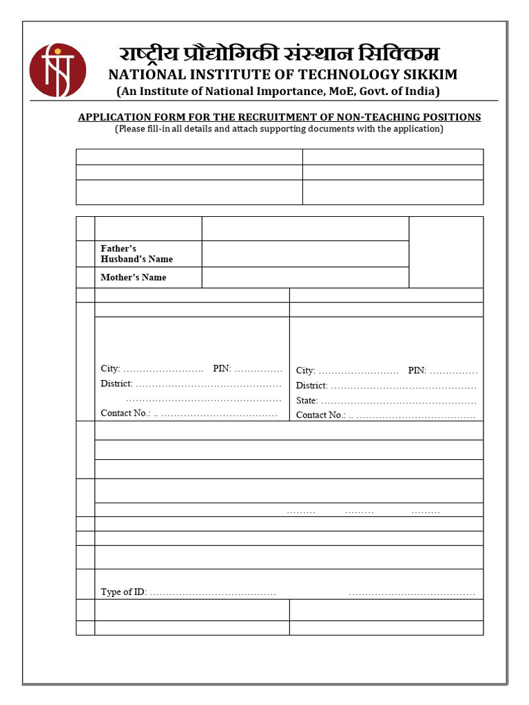 NIT Sikkim Non-Teaching Application 2025 | PDF