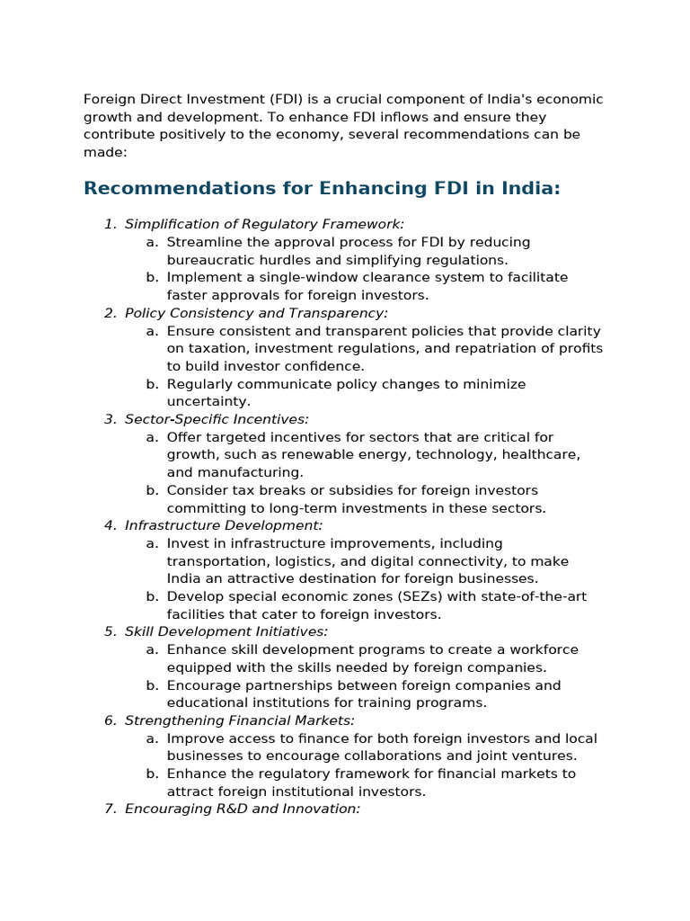 Enhancing FDI Components in India | PDF | Foreign Direct Investment ...