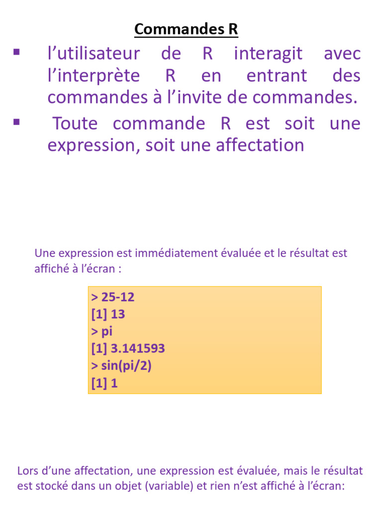 Commandes et objets dans R | PDF | Algèbre | Algèbre linéaire