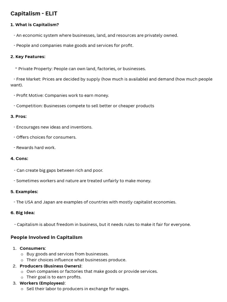 Capitalism Overview and Key Concepts | PDF