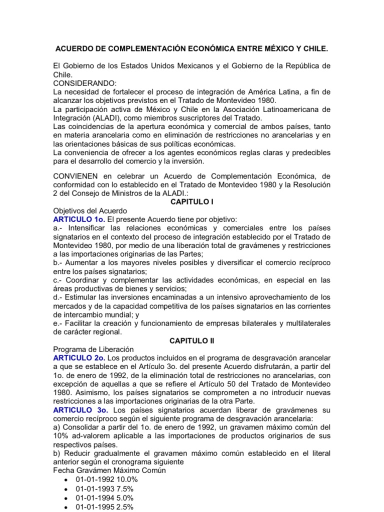 ACUERDO DE COMPLEMENTACION ECONÓMICA CON CHILE Negocios