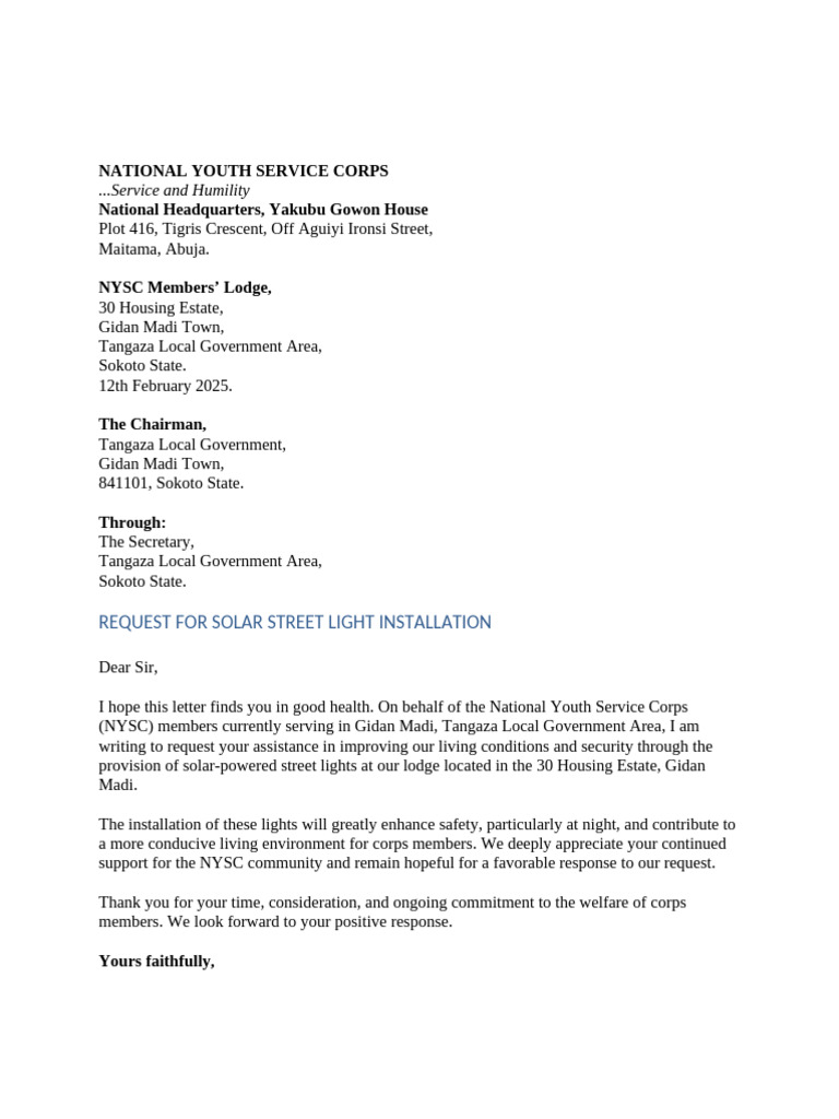 Request for Solar Street Lights Installation | PDF