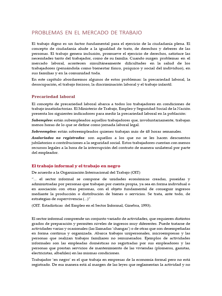 Problemas en El Mercado de Trabajo | PDF | Derecho laboral | Empleo
