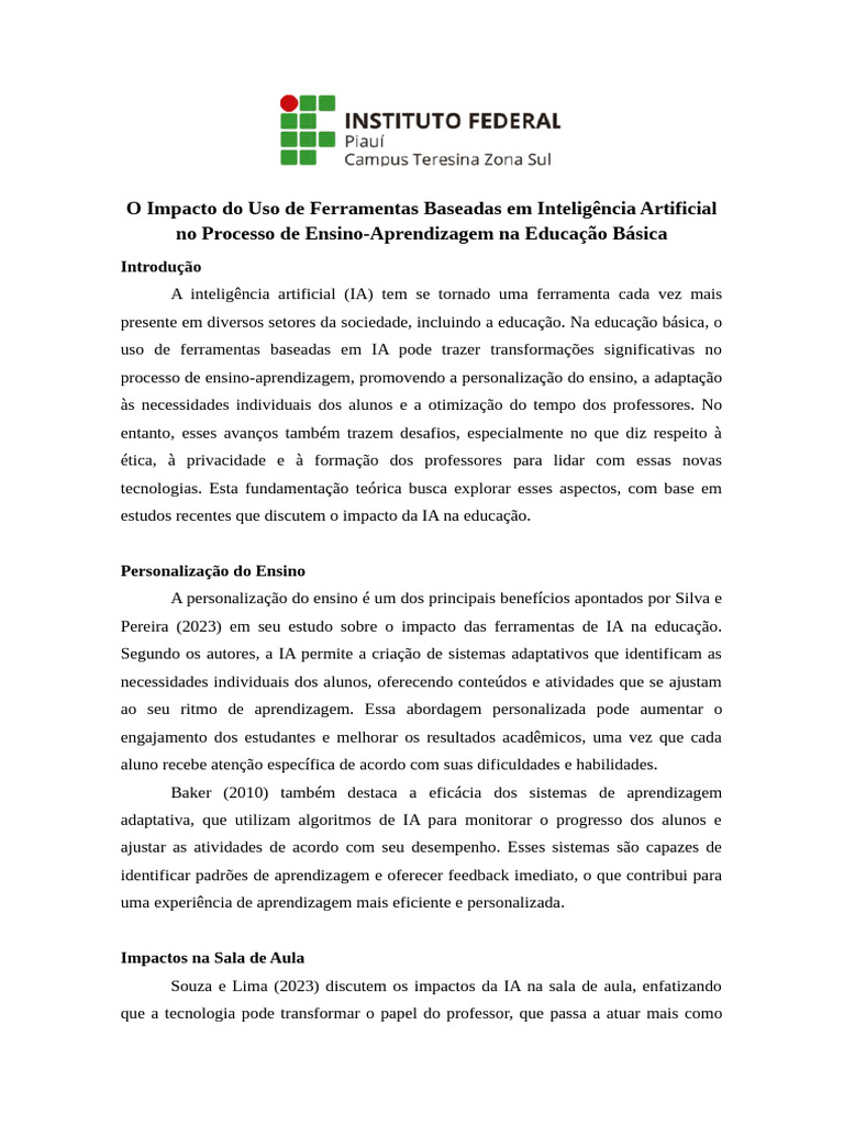 Impacto da IA na Educação Básica | PDF | Inteligência artificial ...