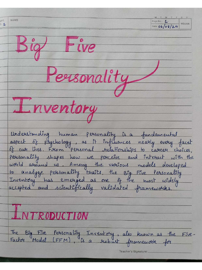Big Five Personality Inventory BPCC 103 | PDF