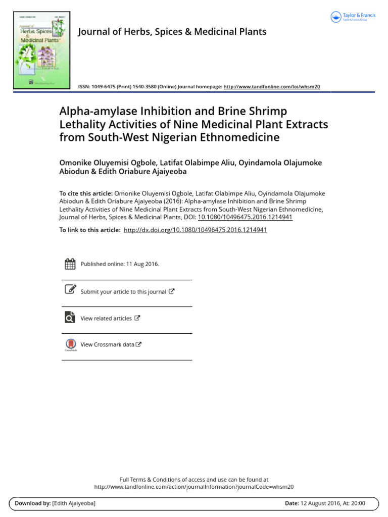 Alpha-Amylase Inhibition by Plant Extracts | PDF | Glucose | Hyperglycemia