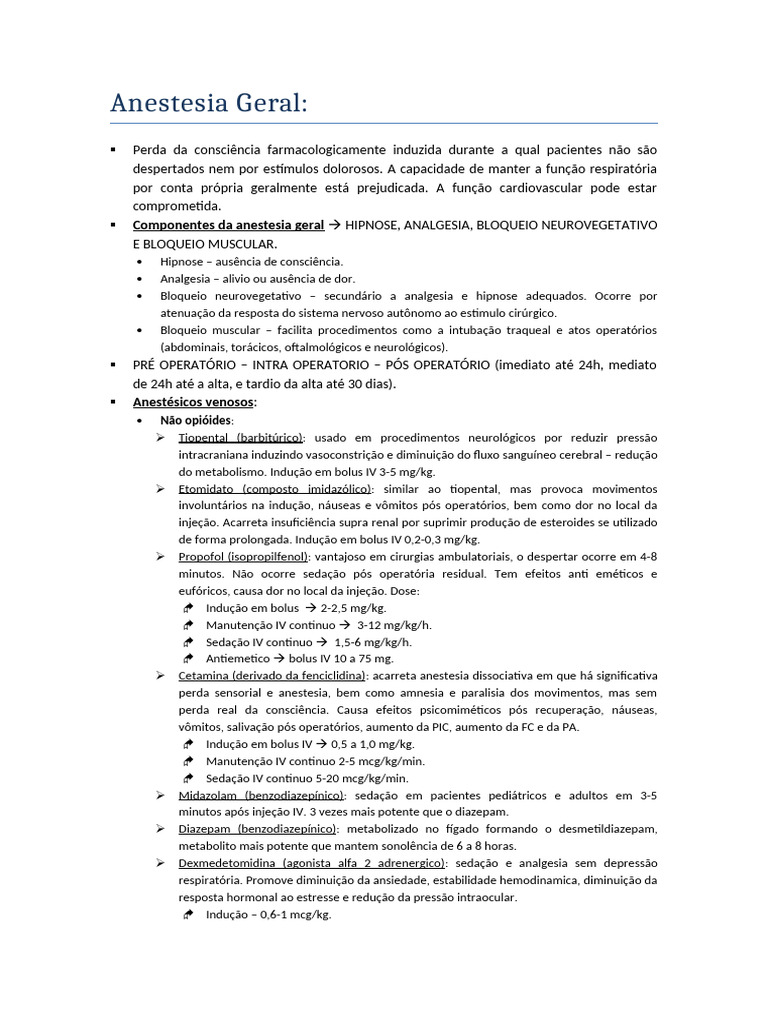 Anestesia Geral: Tipos e Componentes | PDF | Fentanil | Doença de Crohn