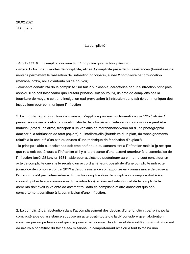 Complicité en droit pénal français | PDF | Aider et encourager | Crimes