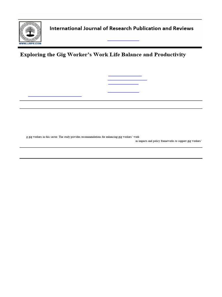 Exploring The Gig Worker's Work Life Balance and Productivity | PDF ...