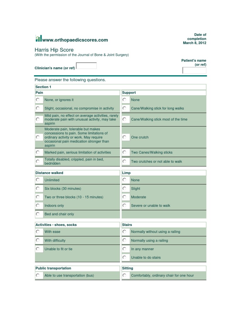 Harris Hip Score | PDF | Anatomical Terms Of Motion | Hip