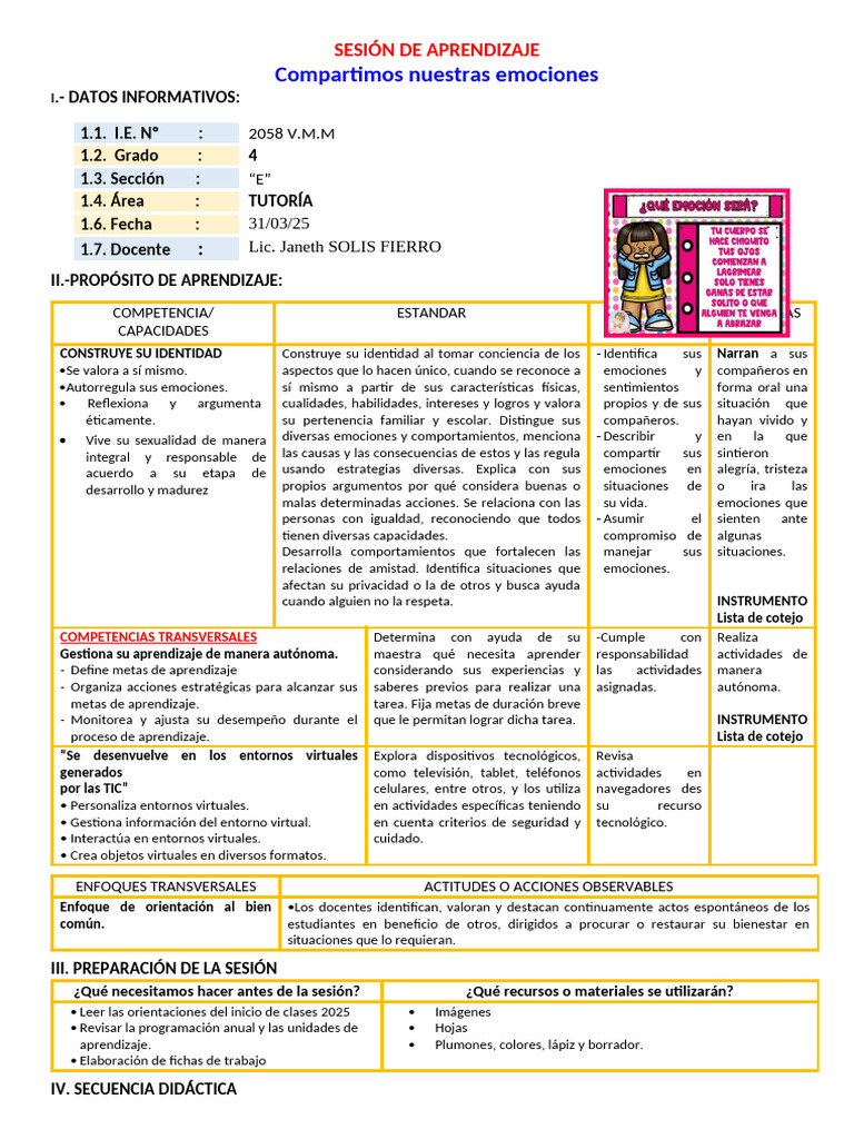 Compartiendo Emociones en Tutoría | PDF | Aprendizaje | Las emociones