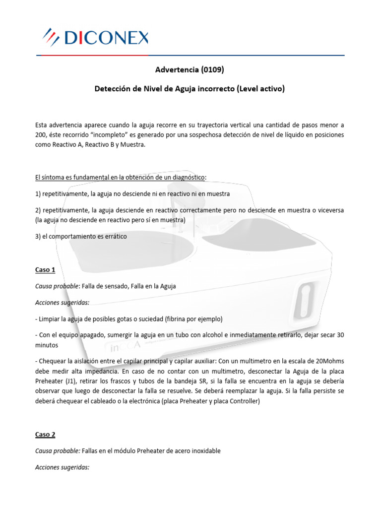 Advertencia 0109 Detección de Nivel de Aguja Incorrecto | PDF