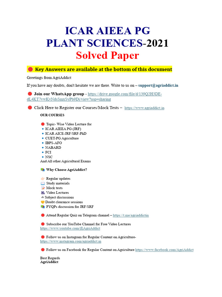ICAR PG Plant Sciences 2021 2 | PDF | Seed | Genetic Linkage