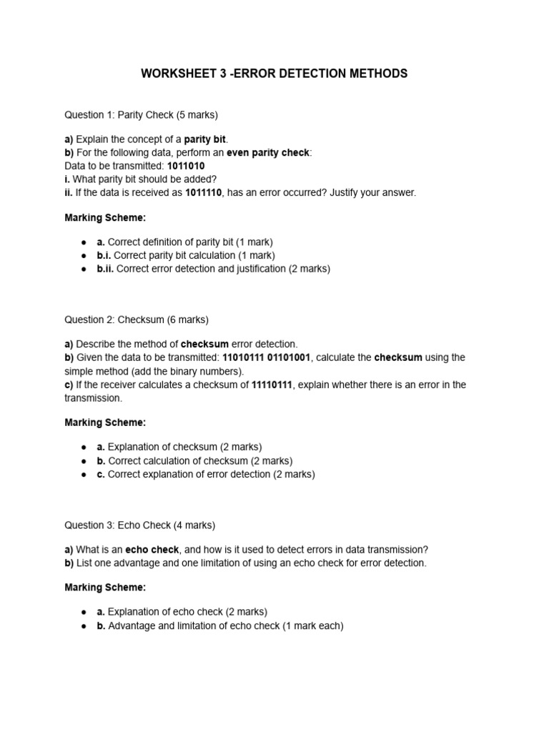 Worksheet 3 - Error Detection Methods | PDF | Error Detection And ...
