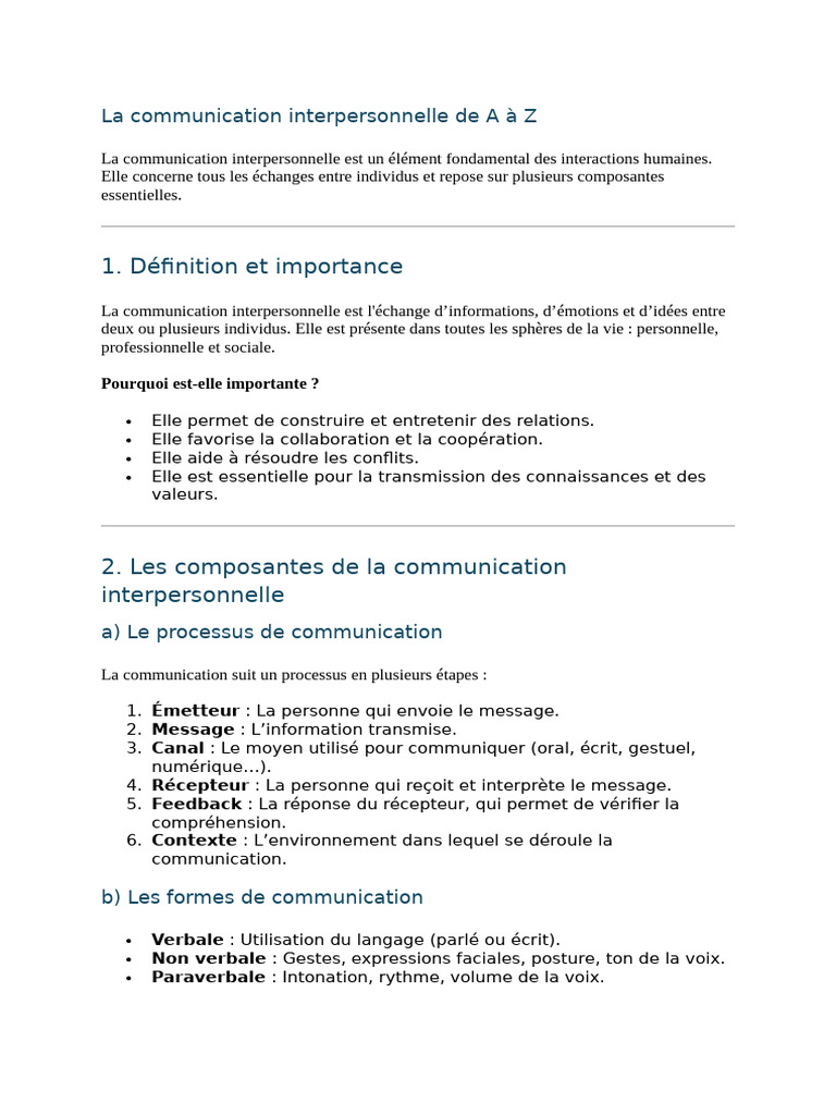 Communication interpersonnelle et intrapersonnelle | PDF | Intelligence ...