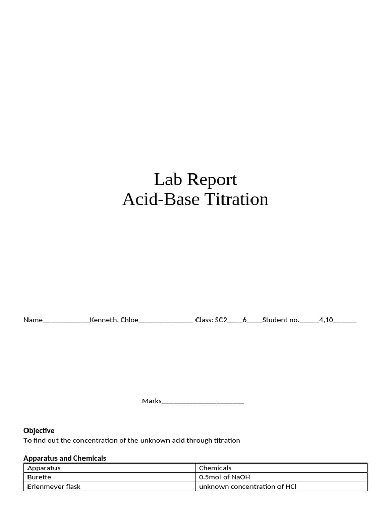 Acid-Base Titration Lab Report | PDF | Titration | Chemistry