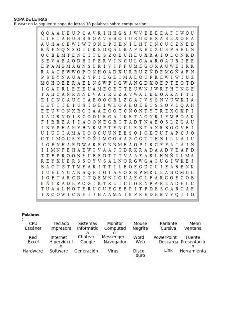 Sopa de Letras Informatica | PDF