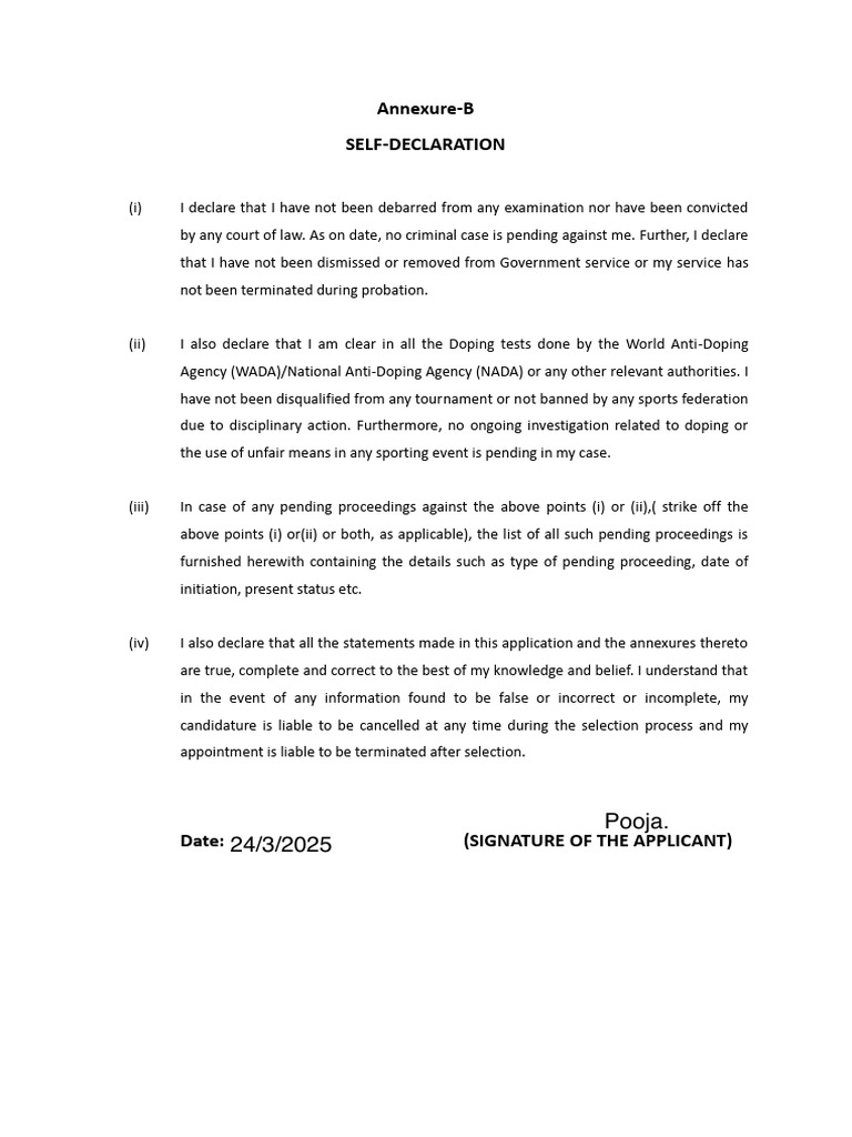 Self-Declaration for Appointment | PDF