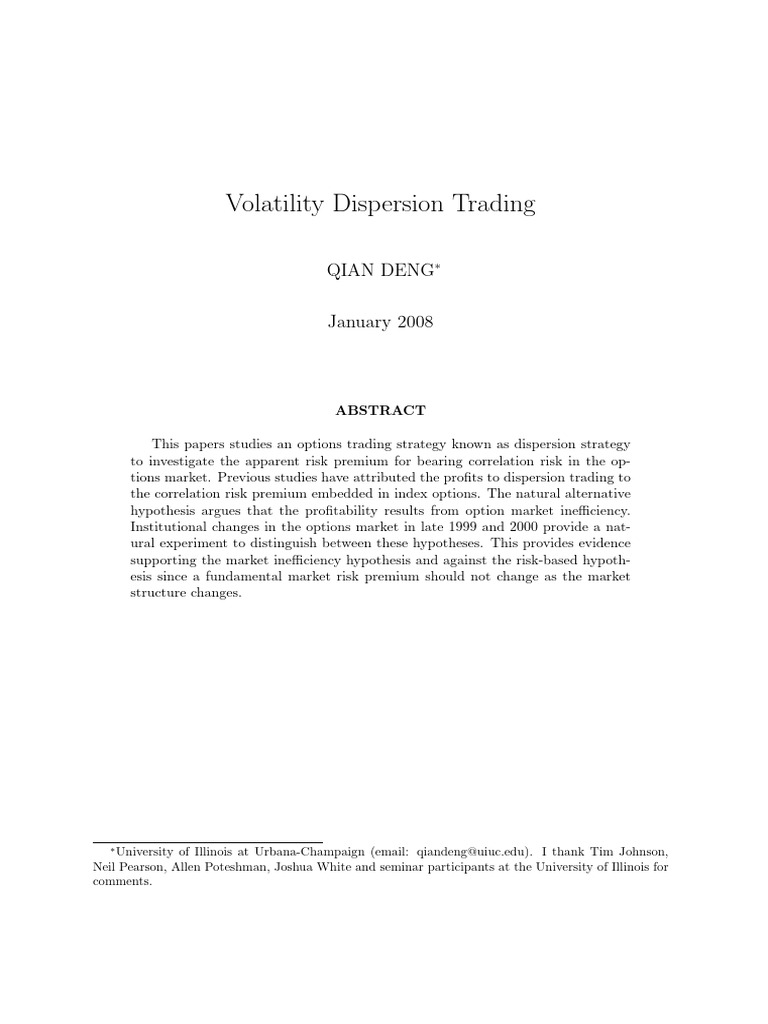 Understanding Volatility Dispersion Trading | PDF | Option (Finance ...
