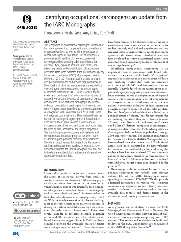 Identifying Occupational Carcinogens An Update From Pdf Carcinogen