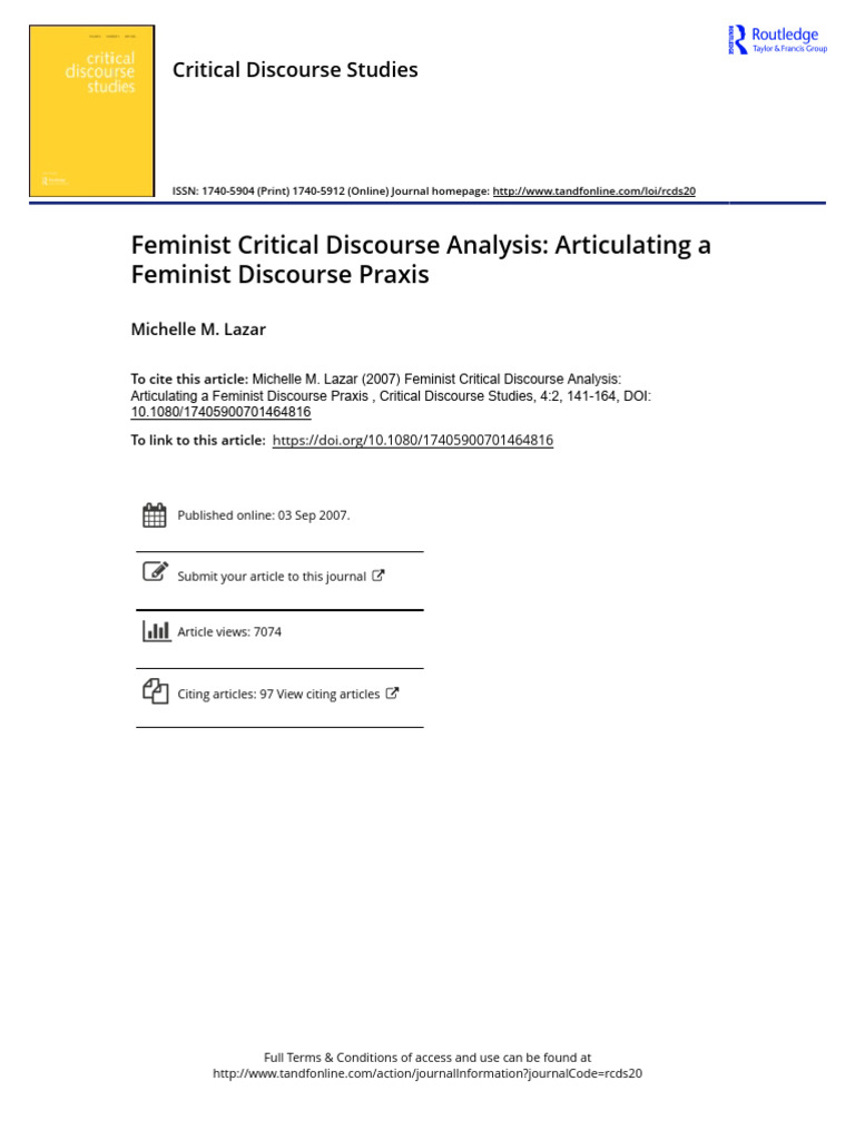 Feminist Discourse Analysis Lazar | PDF | Feminism | Gender Studies